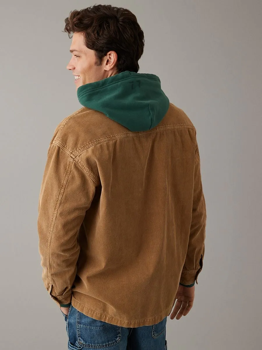 AMERICAN EAGLE MEN FIELD KHAKI GARMENT DYED CORDUROY OVERSHIRT 125 SOFT MUSLIN