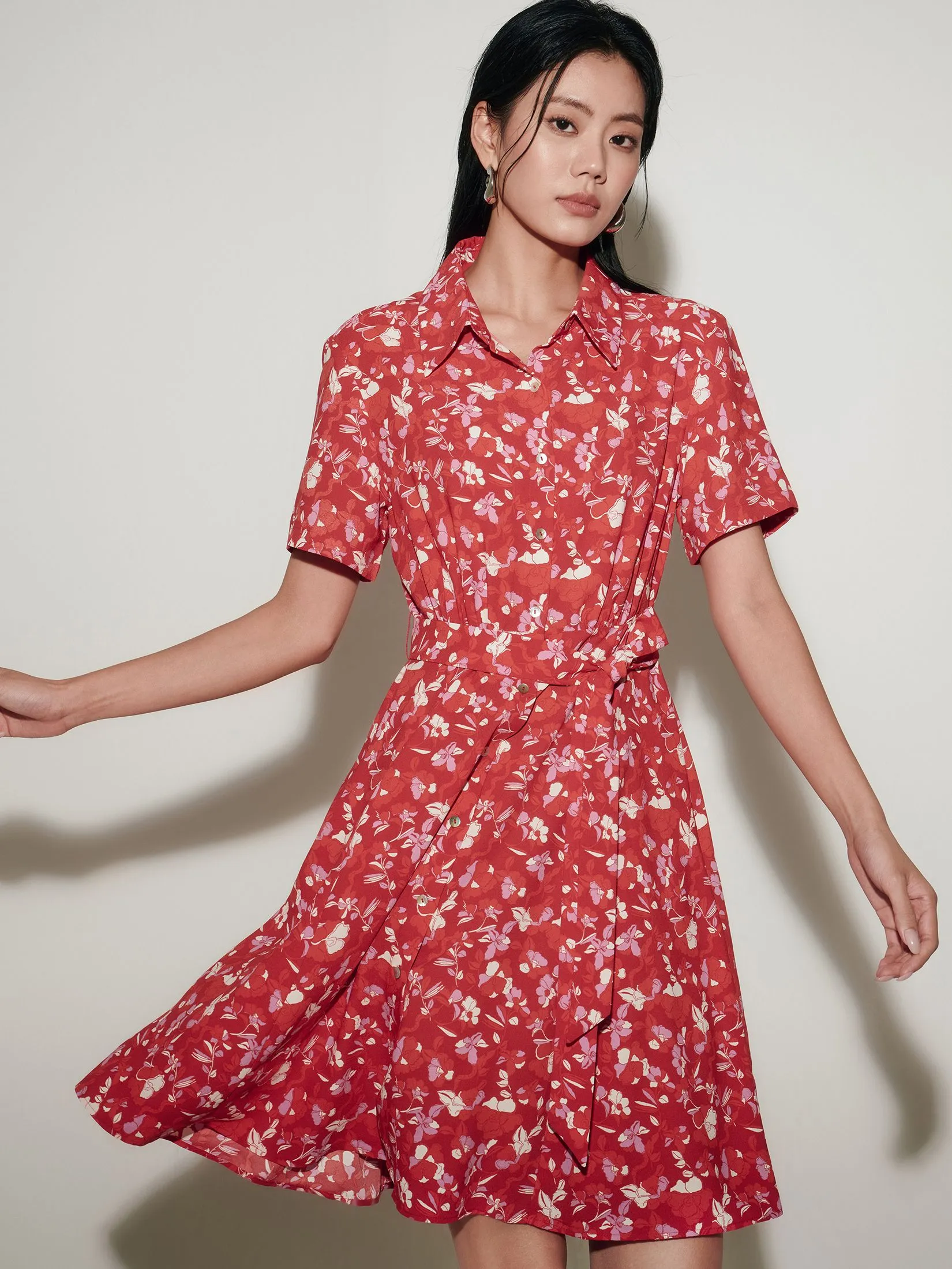 G2000 Women Clothing Floral Print Shirt Dress Fit & Flare Shape - Red