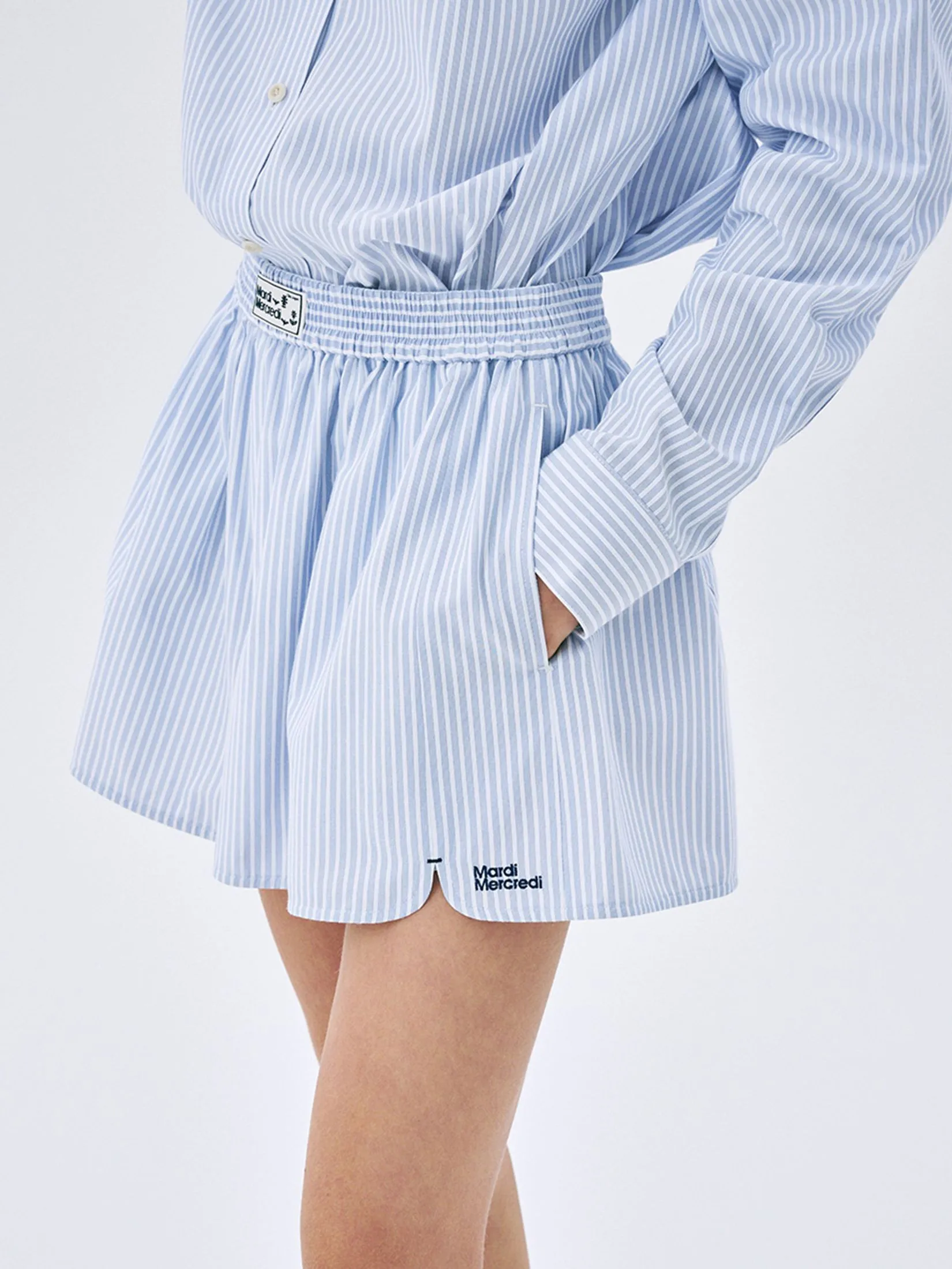 MARDI MERCREDI Cotton Shorts Stripe Navy F