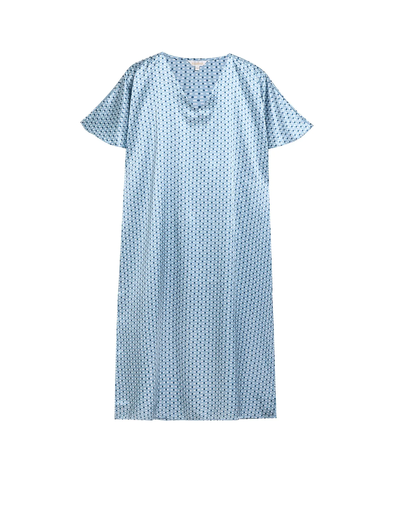 ELIZABETH Women Night Dress Short Sleeves Light Blue