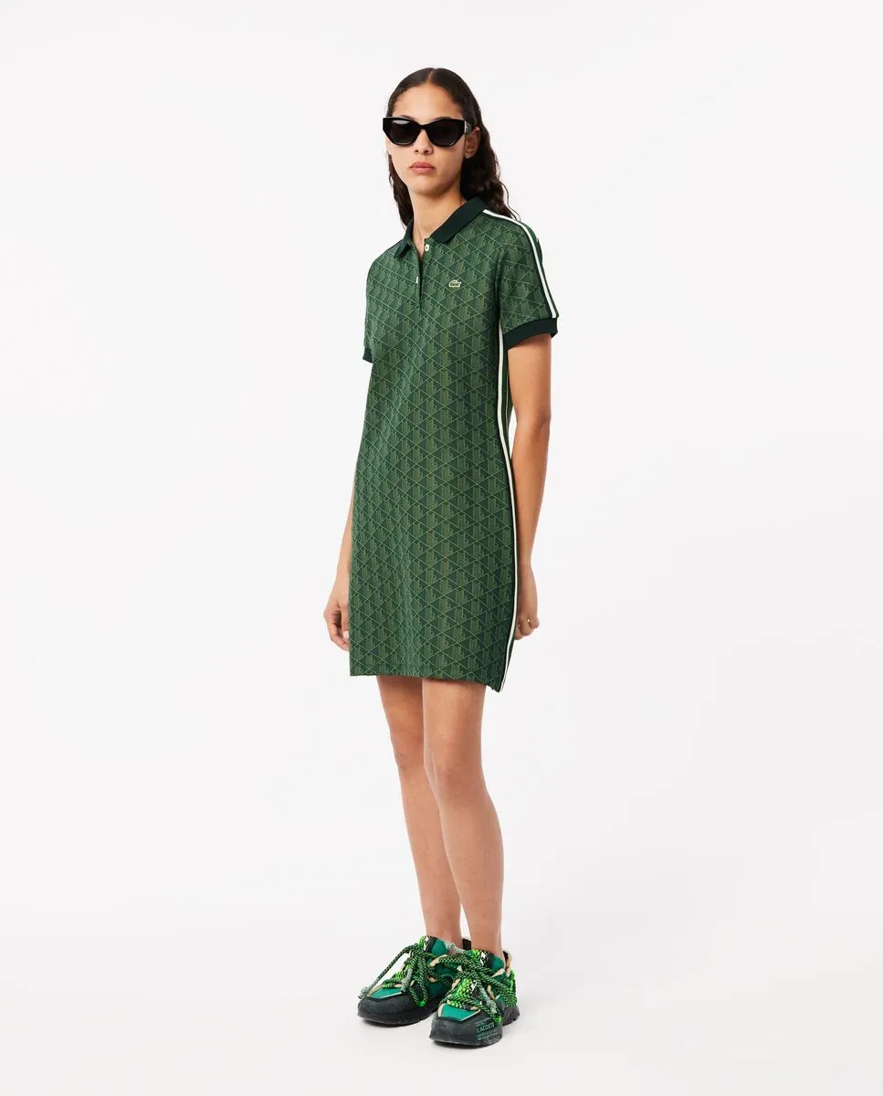 LACOSTE Slim Fit Monogram Jacquard Polo Dress Green
