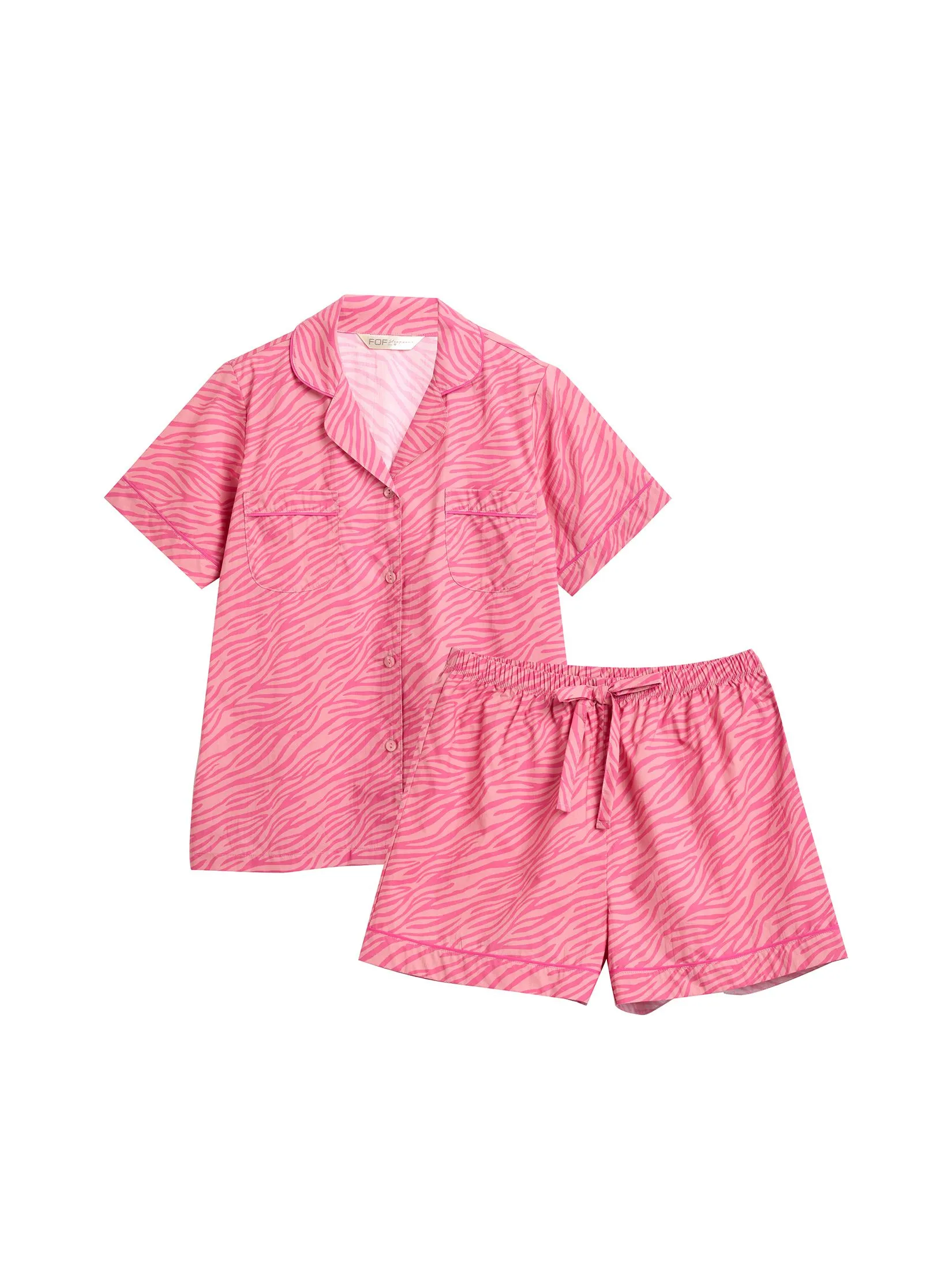 FOF Women Sleepwear Shirt Collar + Shorts Linning Pink