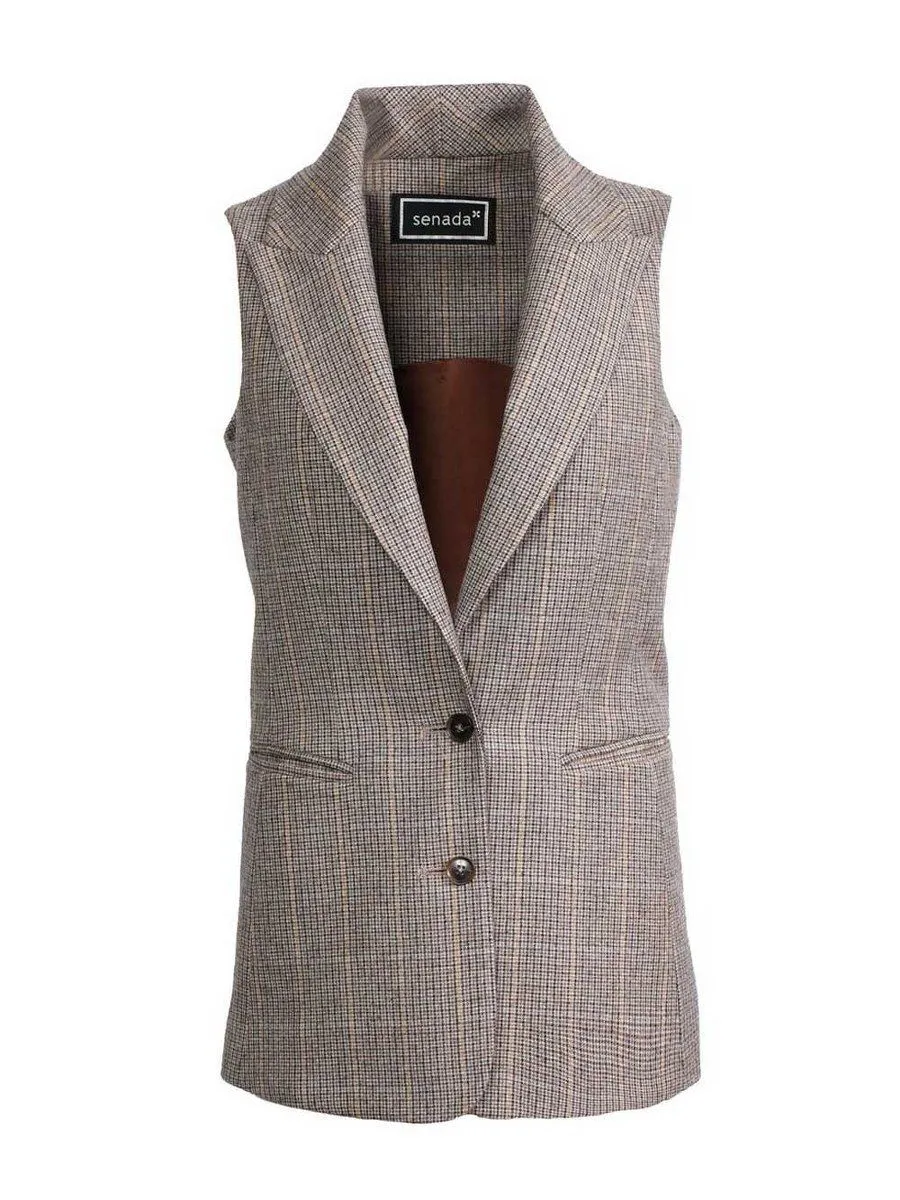 SENADA WOMEN PEAK LAPEL WOOL BEIGE VEST Size - 36 EU