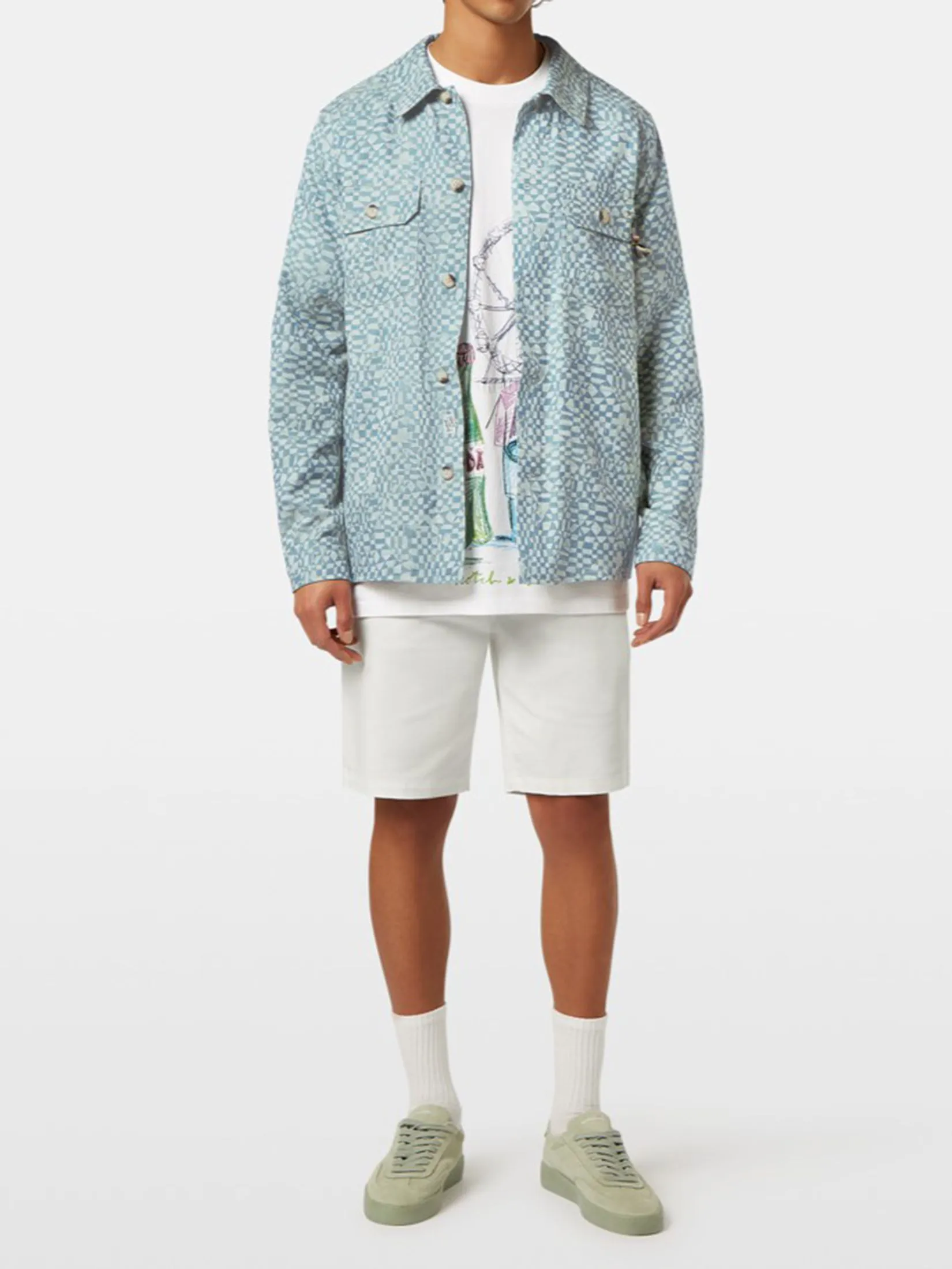 SCOTCH&SODA Men Overshirt Lightweight Jacquard Luna Ditsy Green AOP