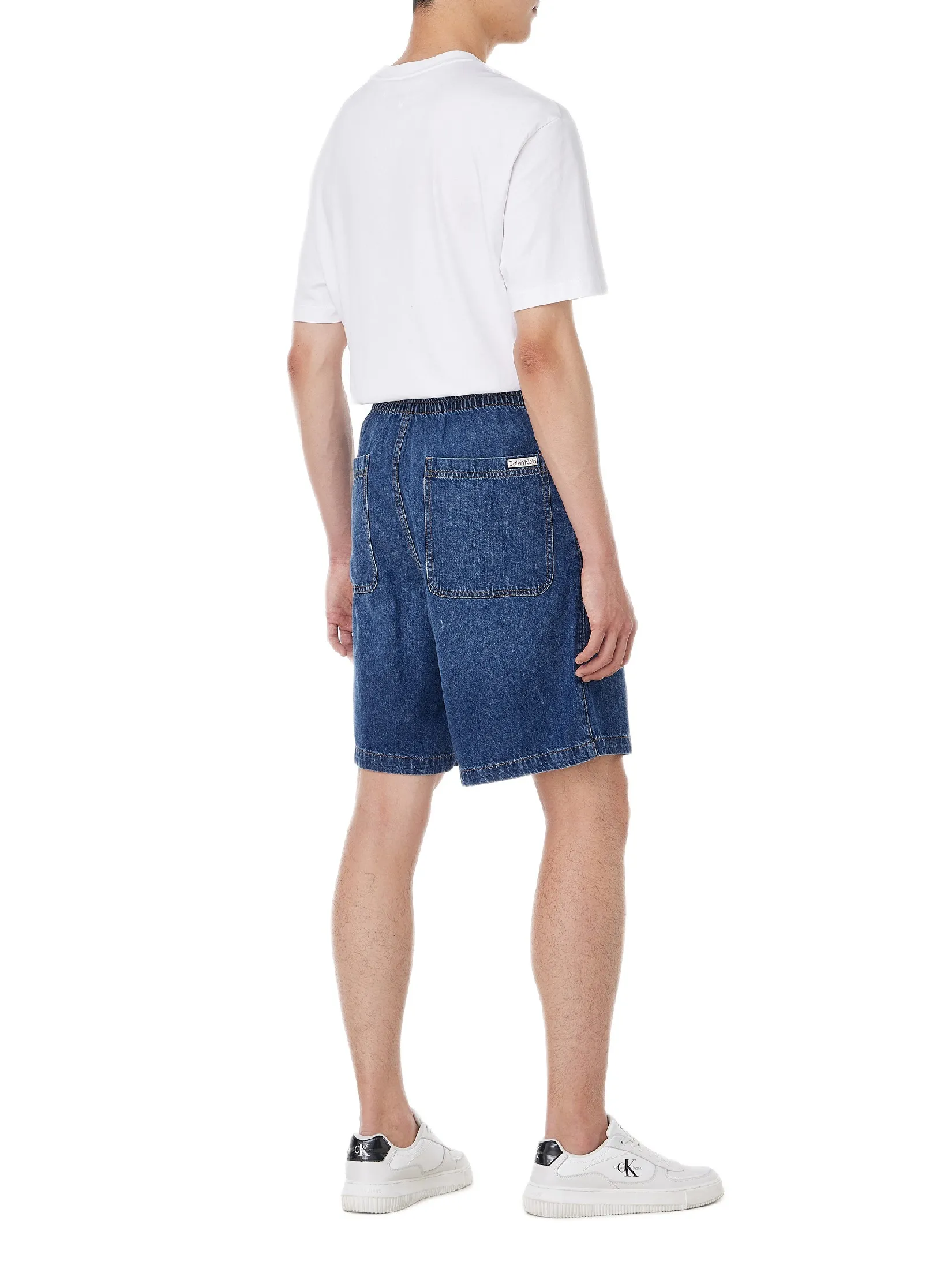 CALVIN KLEIN Men s loose fit dark blue bermuda denim banding shorts Blue