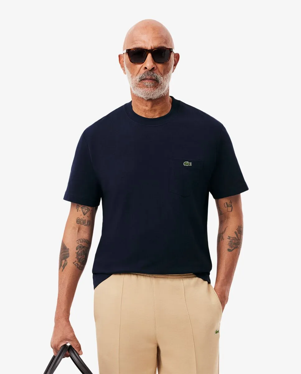LACOSTE Cotton T-Shirt With Breast Pocket Blue
