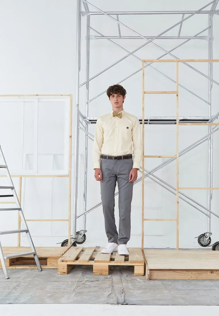 BROWNE & CO. Light Yellow Button Down Collar Long Sleeves Shirt with Pocket