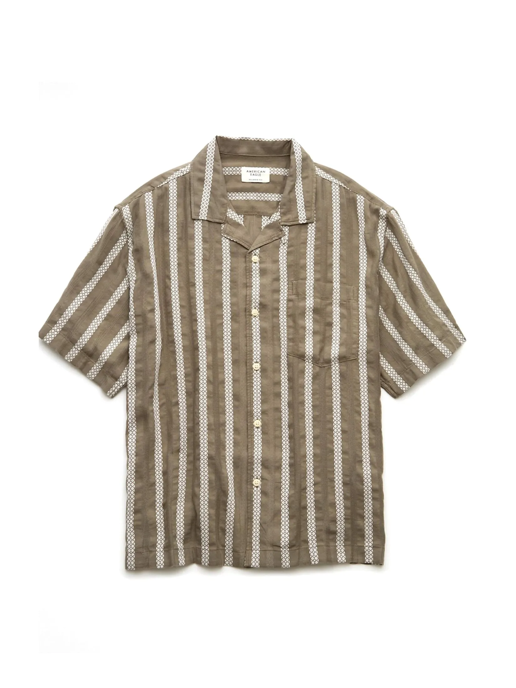 AMERICAN EAGLE MEN 2768 SS OVERSIZED CAMP COLLAR OTIS DOBBY STRIPE 309 OLIVE