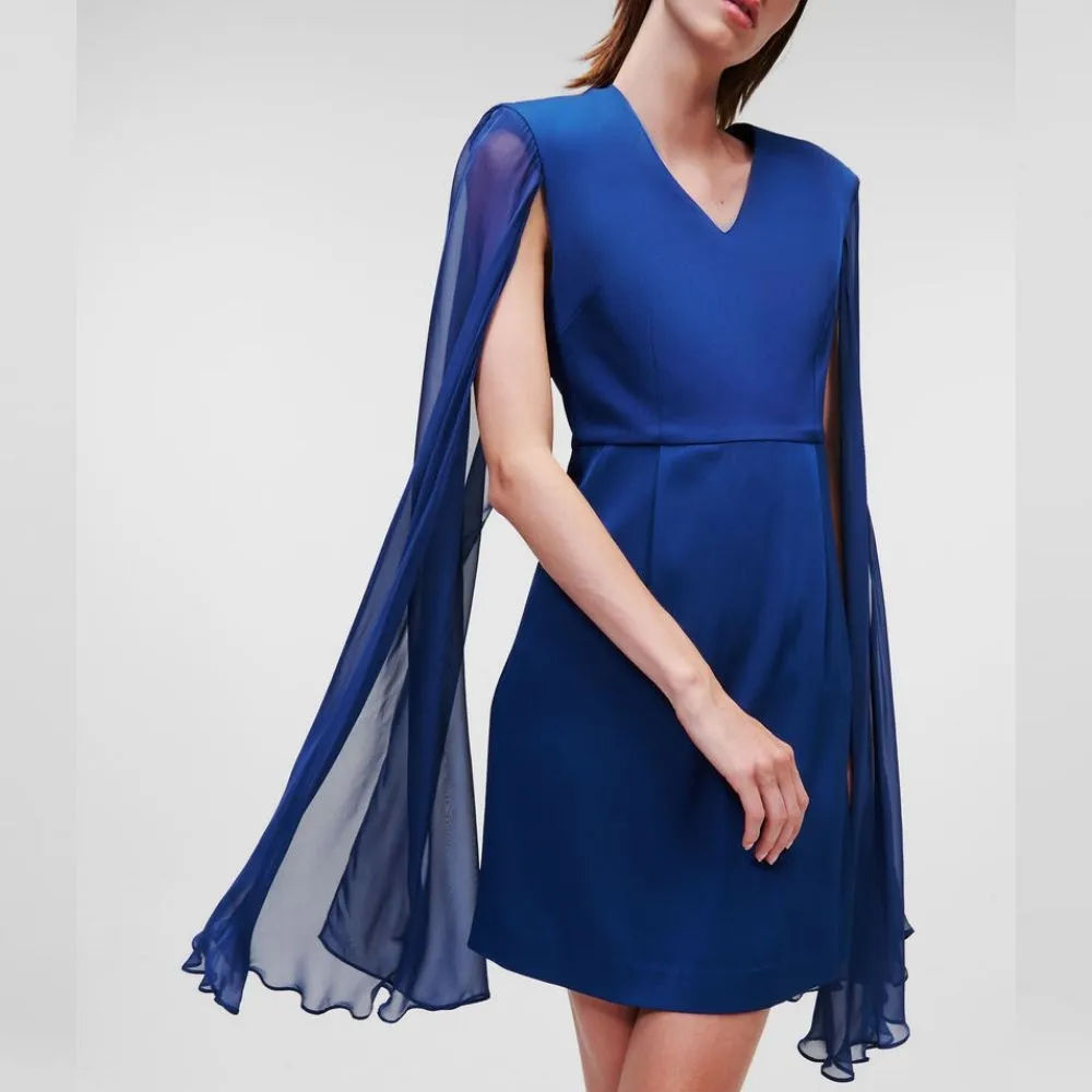 KARL LAGERFELD CAPED EVENING DRESS DARK BLUE