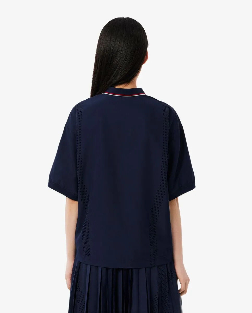 LACOSTE Oversized Technical Fabric Polo Shirt Blue