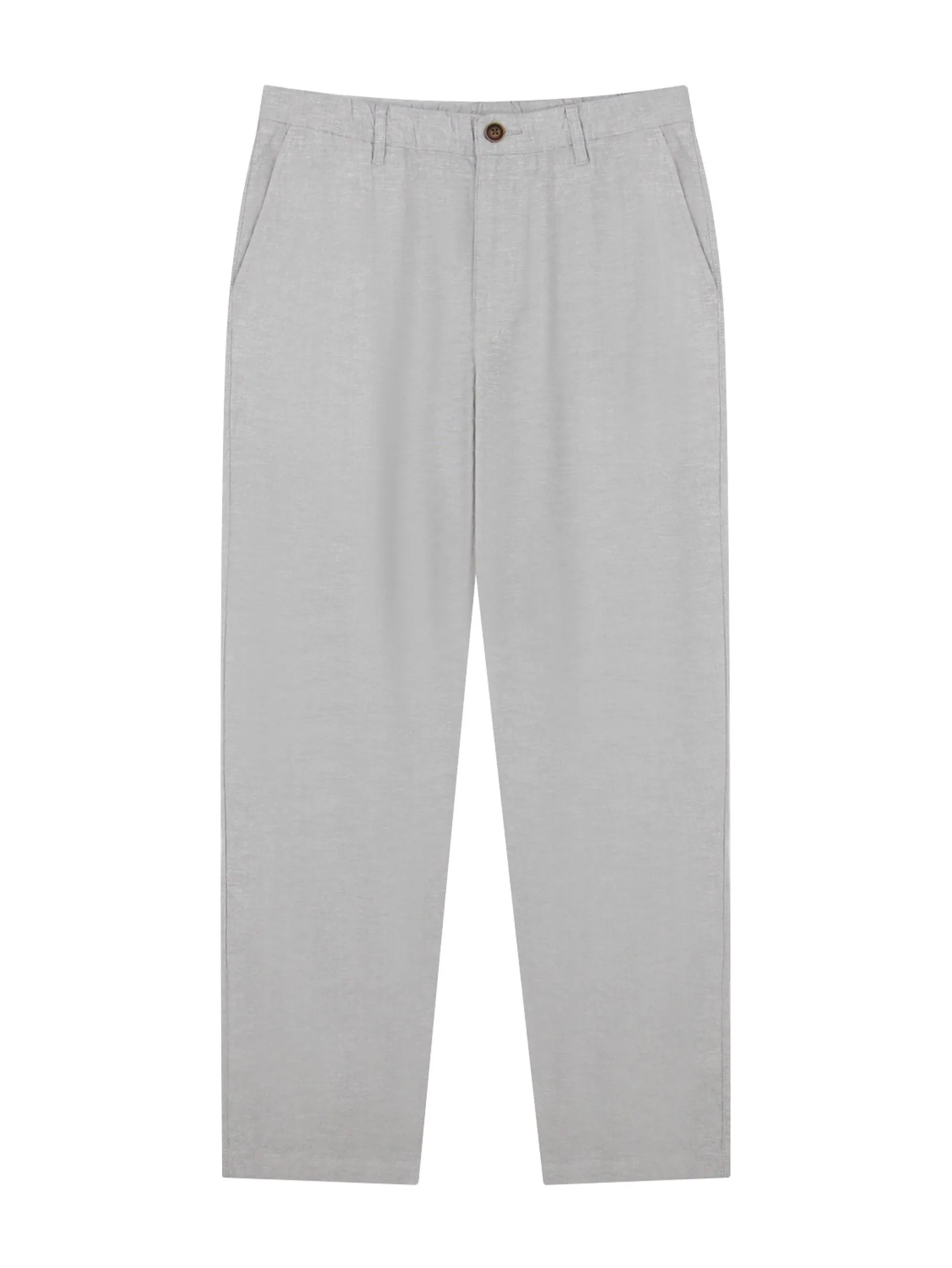 GIORDANO Men's Slim Taper Linen Khaki Pants Grey x White