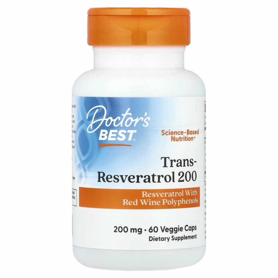 Doctor's Best, транс-ресвератрол 200 с Resvinol, 200 мг, 60 вегетарианских капсул