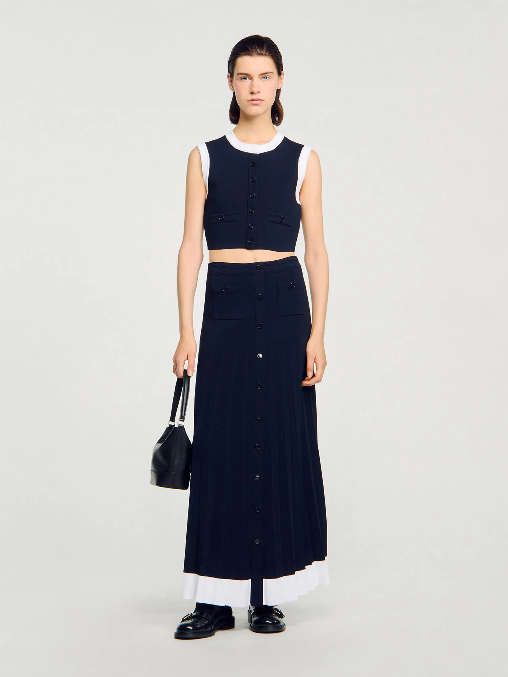 SANDRO Two-Tone Cropped Cardigan