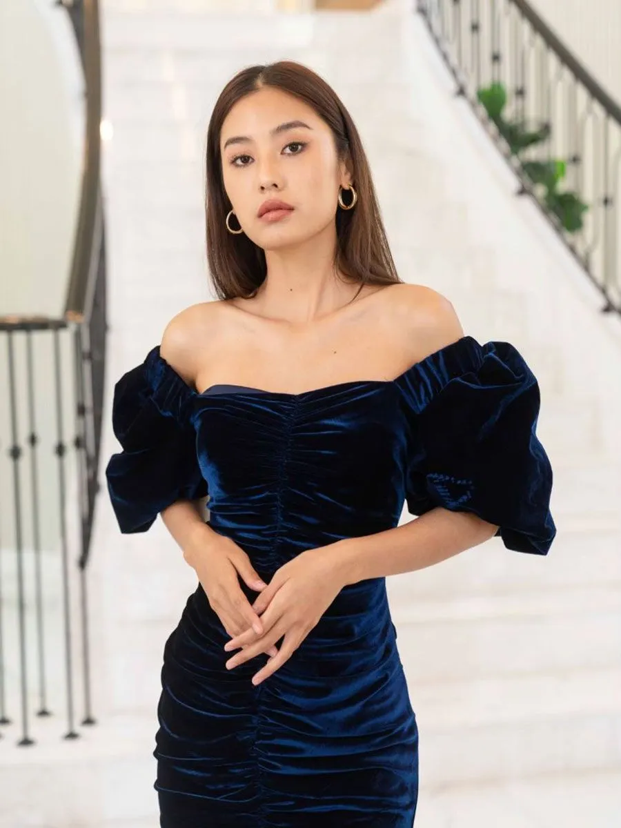 ROSE THE LABEL Canna Velvet Dress ROSECANNAN Navy