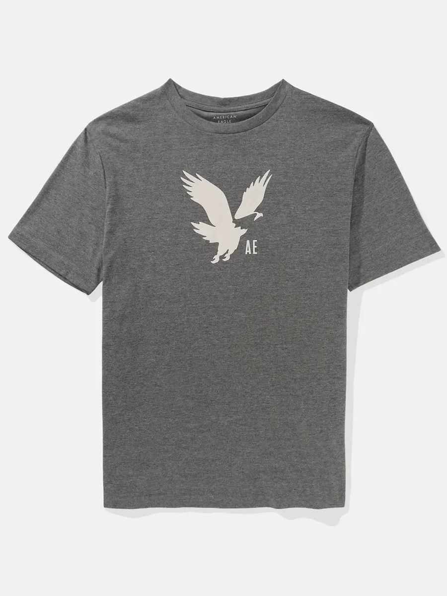 AMERICAN EAGLE MEN G SS CORE BRAND SET IN TEE- CVC FAUX HTHR + SERIOUSLY SOFT WASH 006 HEATHER GRAY