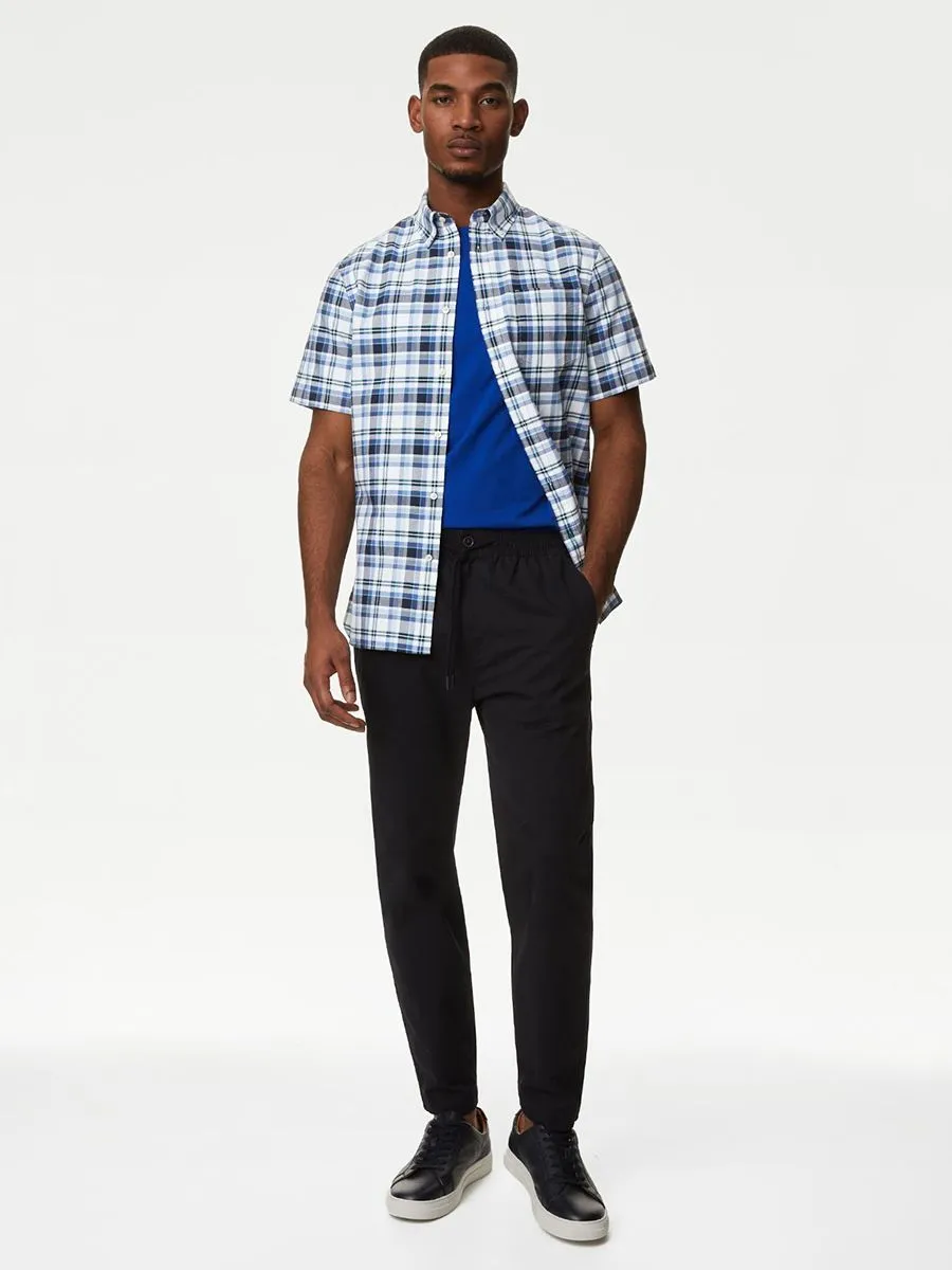 MARKS & SPENCER Men Shirt  Easy Iron Pure Cotton Check Oxford Z4_White Mix