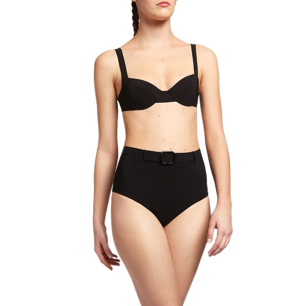 ANGELYS BALEK BLACK HIGH WAIST BELTED BIKINI WOMEN SWIMSUIT