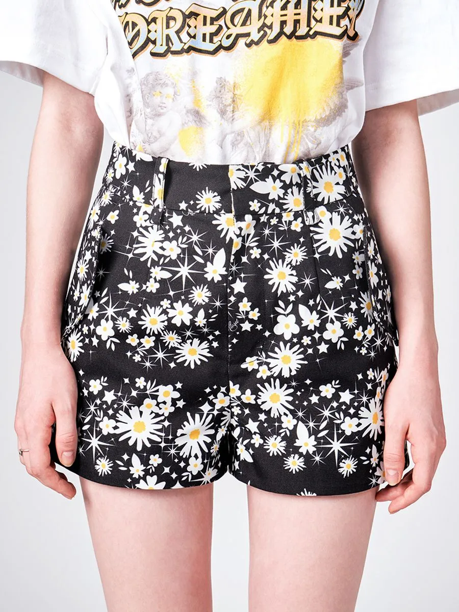 KLOSET (PF24) Women Daisy Print Shorts Black