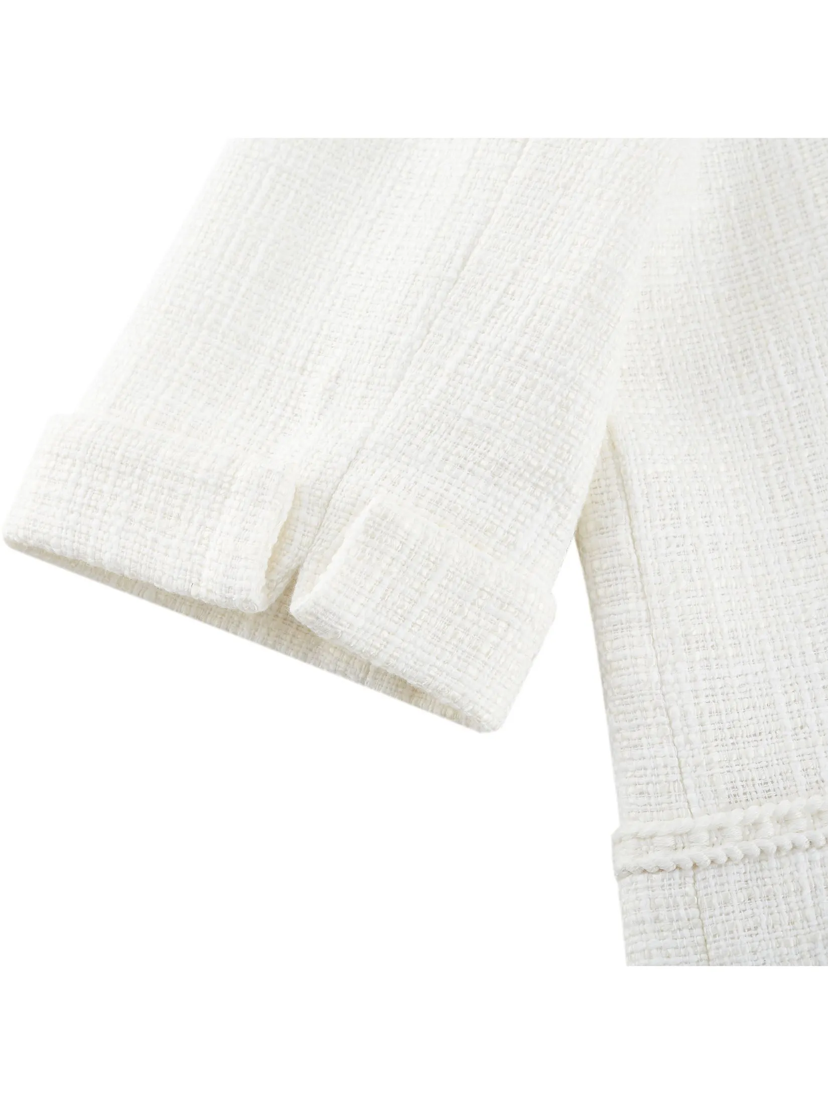 G2000 Women Clothing Cotton Blend Tweed Round Neck Jacket Easy Fit - Off-White