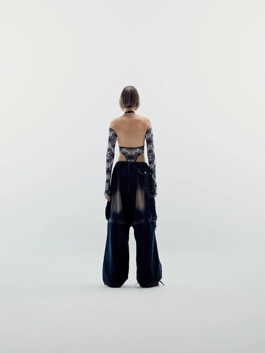 BLACKDOG BKK Women Black floral high cut bodysuit