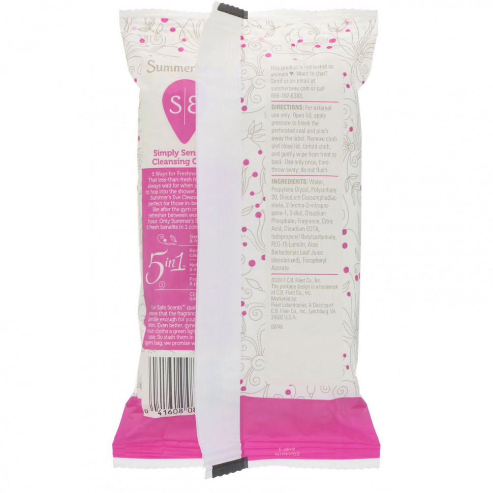 Summer's Eve, Очищающие салфетки 5 in 1, Simply Sensitive, 32 штуки