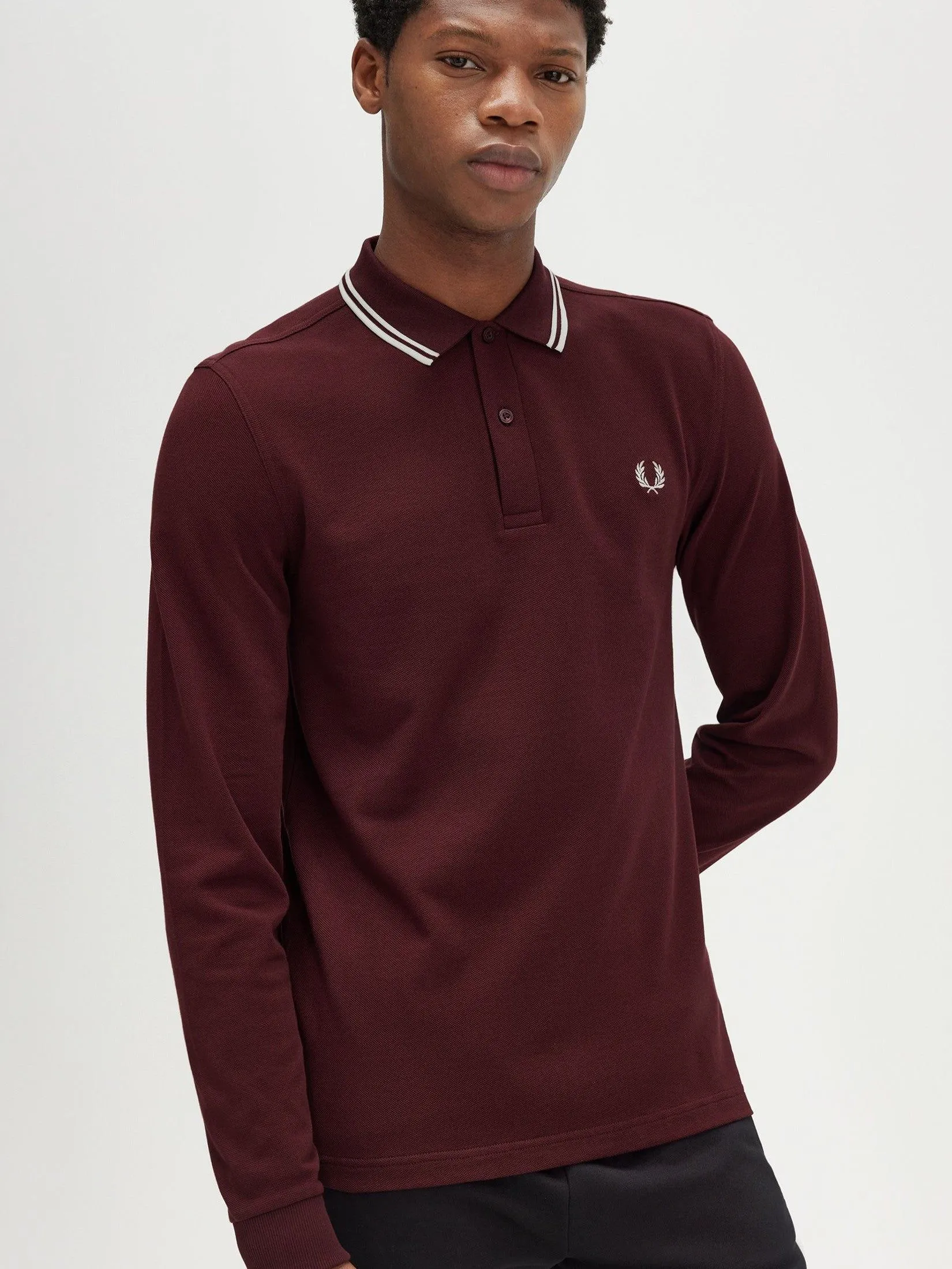 FRED PERRY Men LS TWIN TIPPED SHIRT           Red
