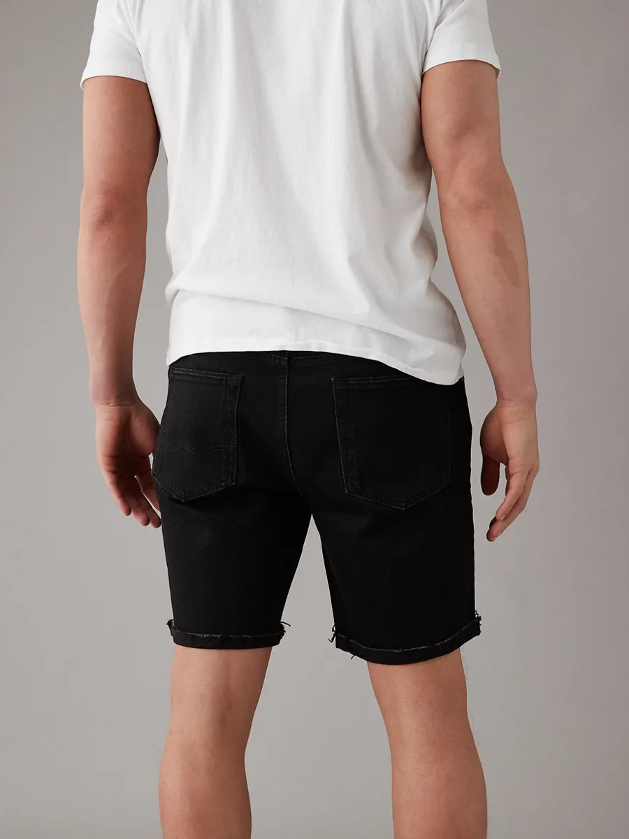 AMERICAN EAGLE MEN BLACK W/ DESTROY BAGGY JEAN - CUT & CUFF 073 TRUE BLACK