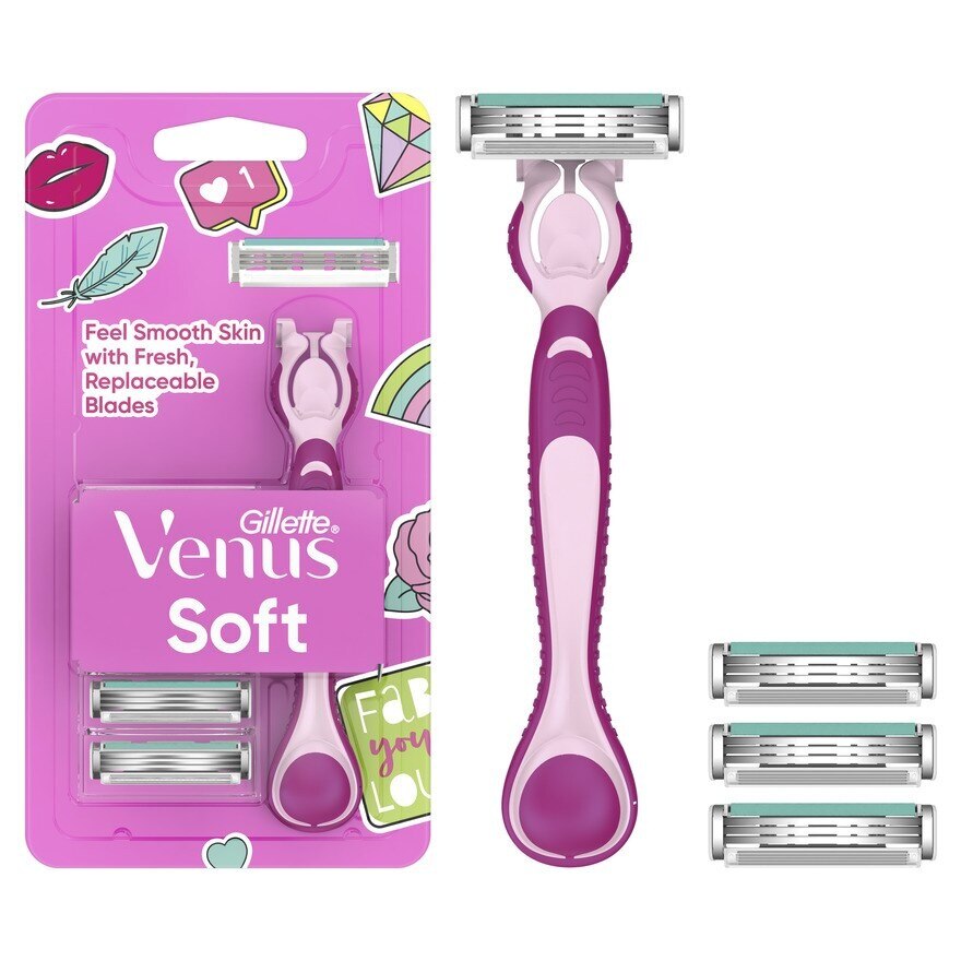 Gillette Venus soft Razor 1'S+Blades 4'S มีดโกน กำจัดขน
