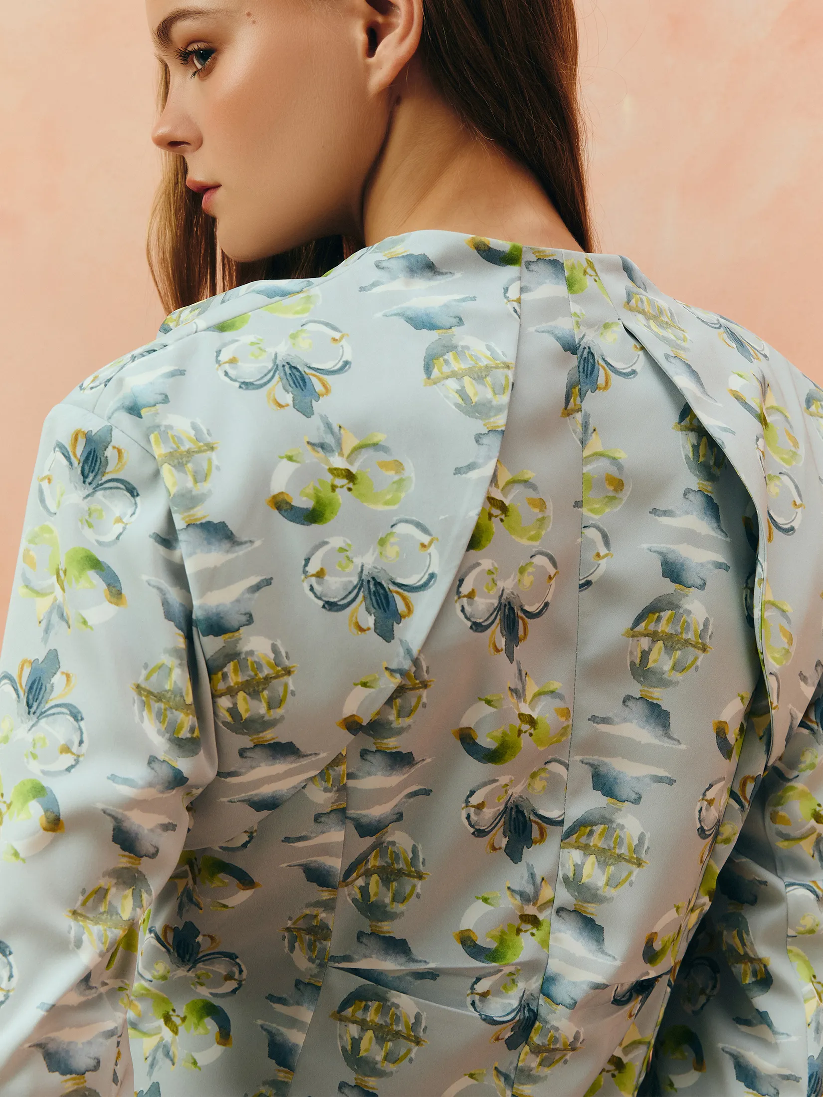 SHAKA Woman Blouse Printed Satin Tailored Jacket Light Grey