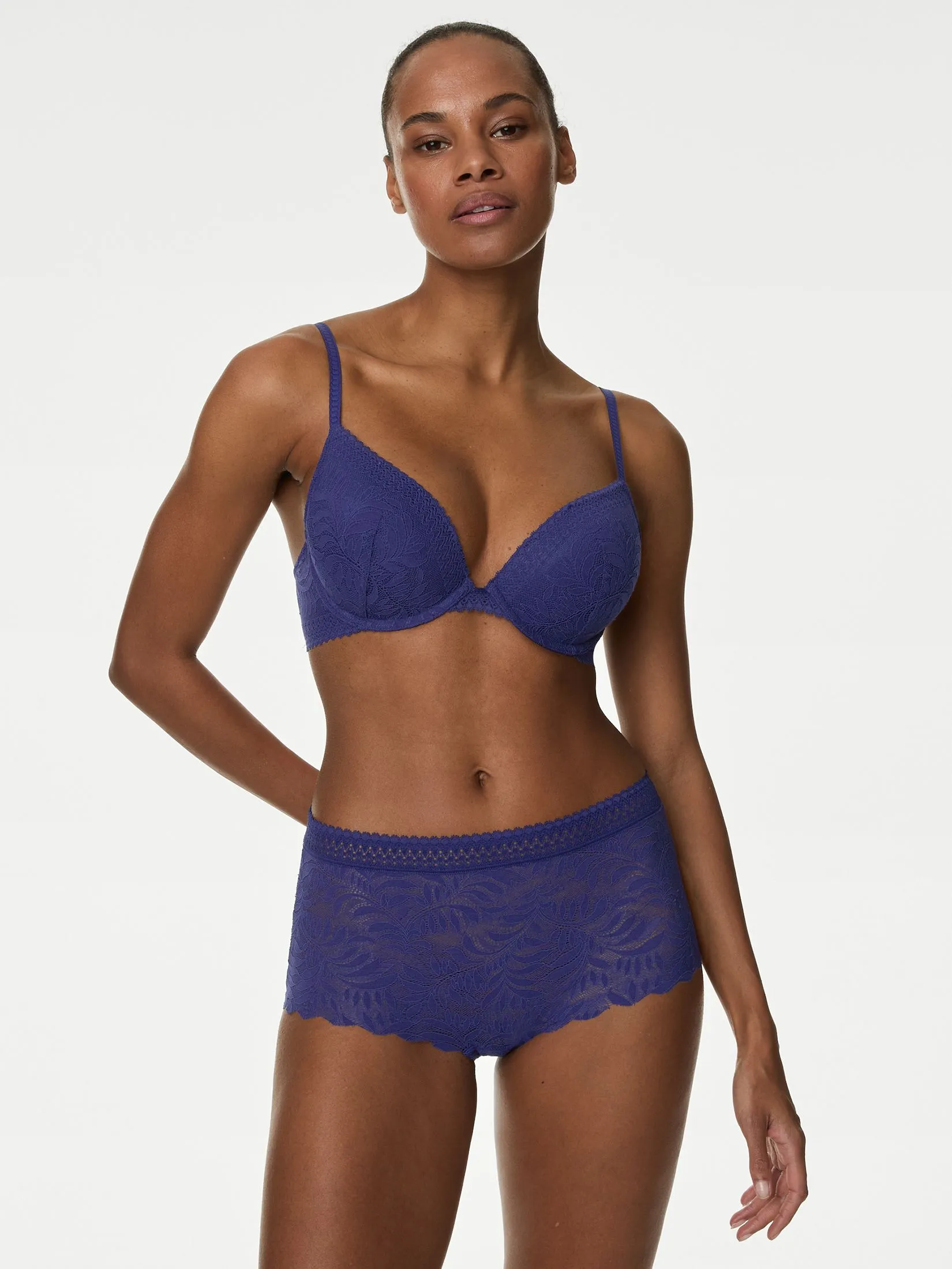 MARKS & SPENCER Women Shorts Flexifit Lace High Rise 3pk Navy