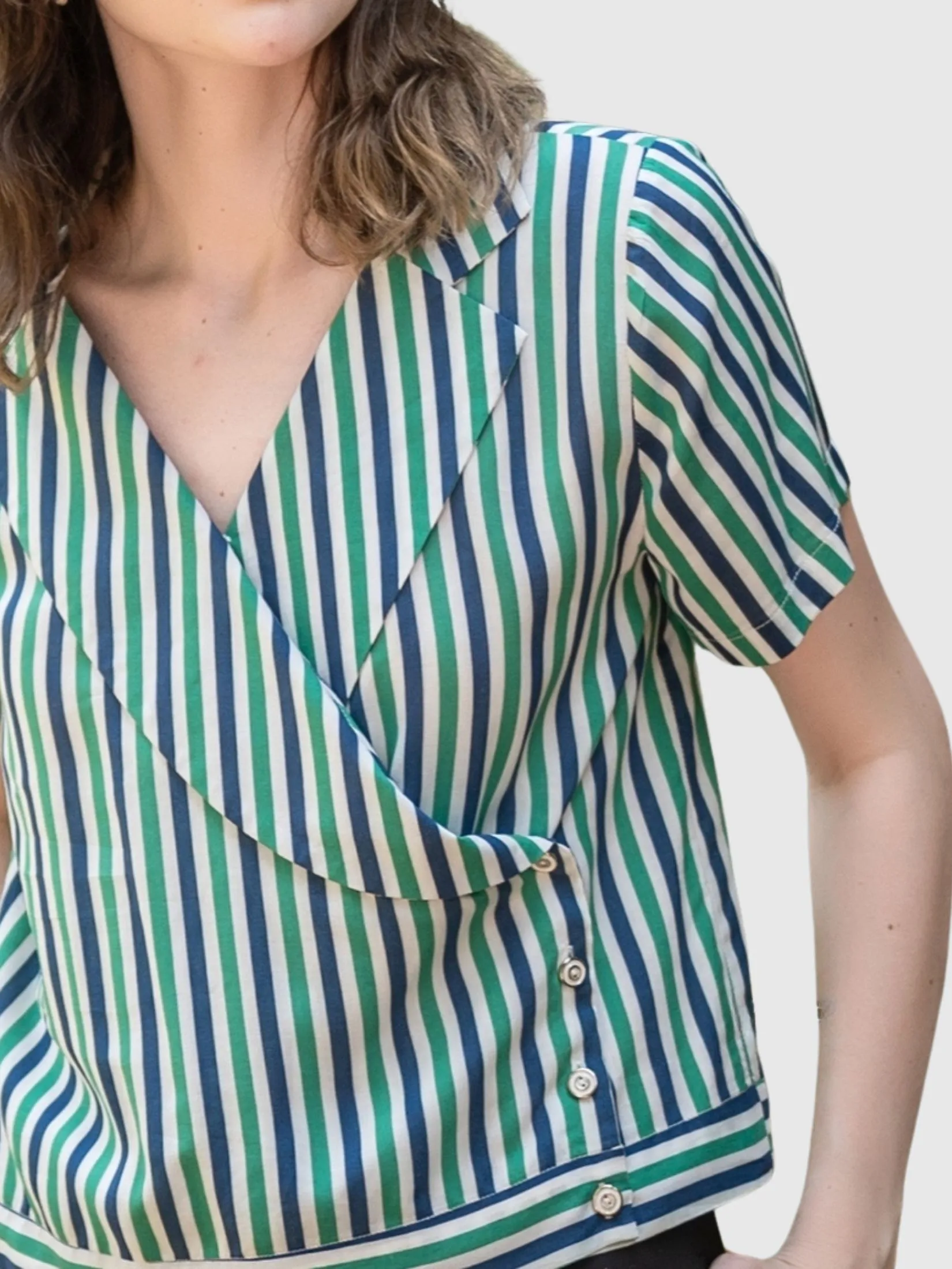 AMILA Women Blouse Short Sleeves Cotton Print Green