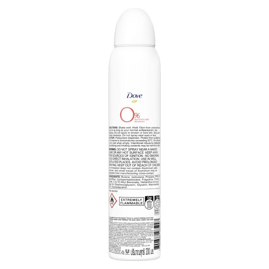 Dove Deo Spray 0 Aluminium Salts Peach  Lemon Verbena 200 Ml.