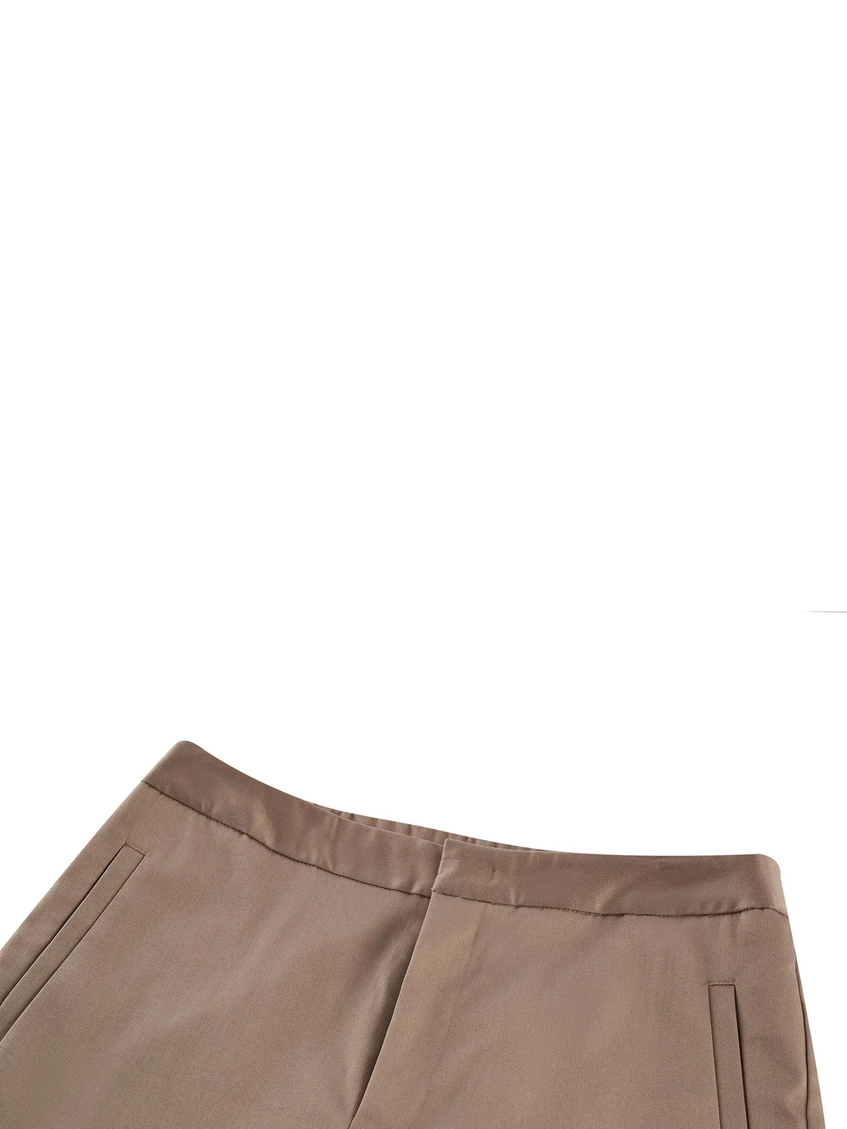 G2000 Women Clothing Cotton Blend Spandex Satin Casual Pants W/ Elastic Waistband Cropped Cigarette Shape - Brown