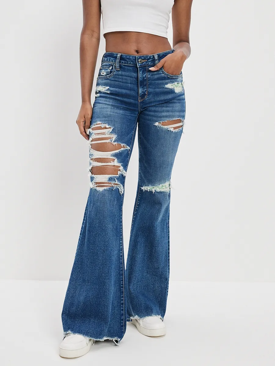 AMERICAN EAGLE FESTIVAL FLARE JEANS 832 DARKEN DESTROY