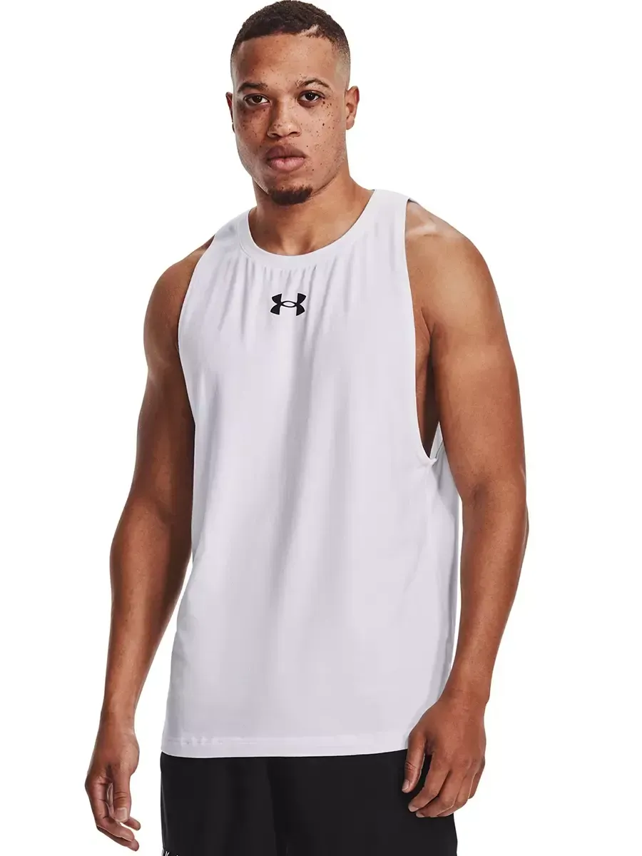 UNDER ARMOUR Men Basketball Tank Baseline Cotton White - UN127AP758DZTH