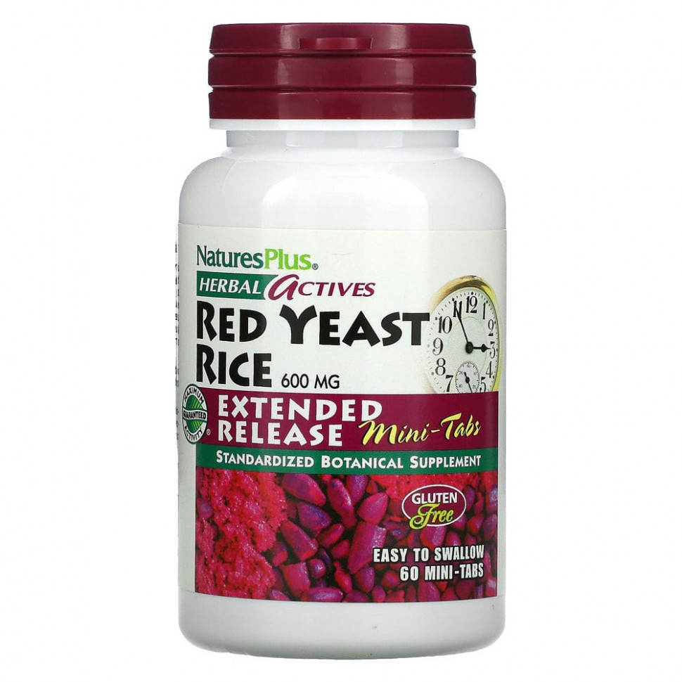 NaturesPlus, Herbal Actives, красный дрожжевой рис, 300 мг, 60 мини-таблеток - NAP-07362-120 шт.