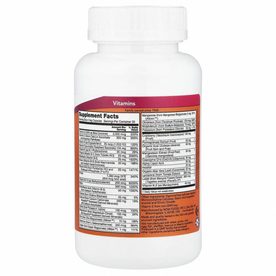 NOW Foods, Eve, эффективные мультивитамины для женщин, без железа, 120 растительных капсул