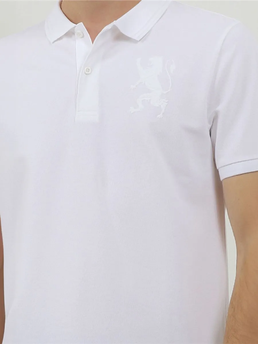 GIORDANO Men's Lycra Pique Embroidery Polo (3D Lion)  White