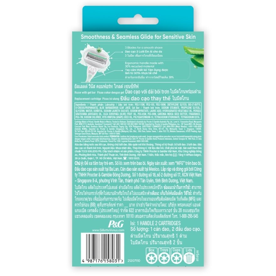 Gillette Venus Comfort Glide Sensitive Razor 1'S + Blades 2'S