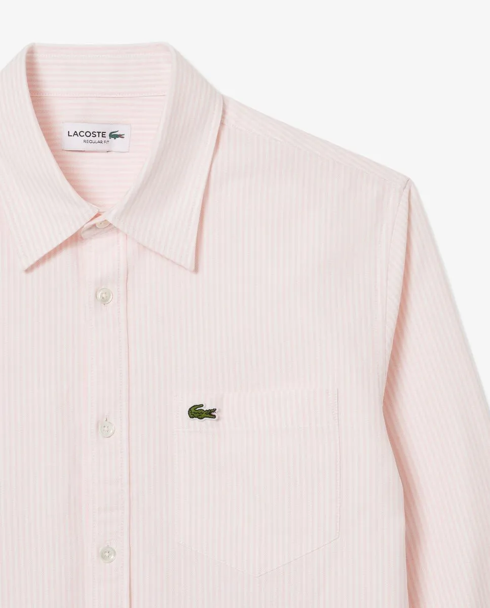LACOSTE Regular Fit Striped Oxford Shirt Pink
