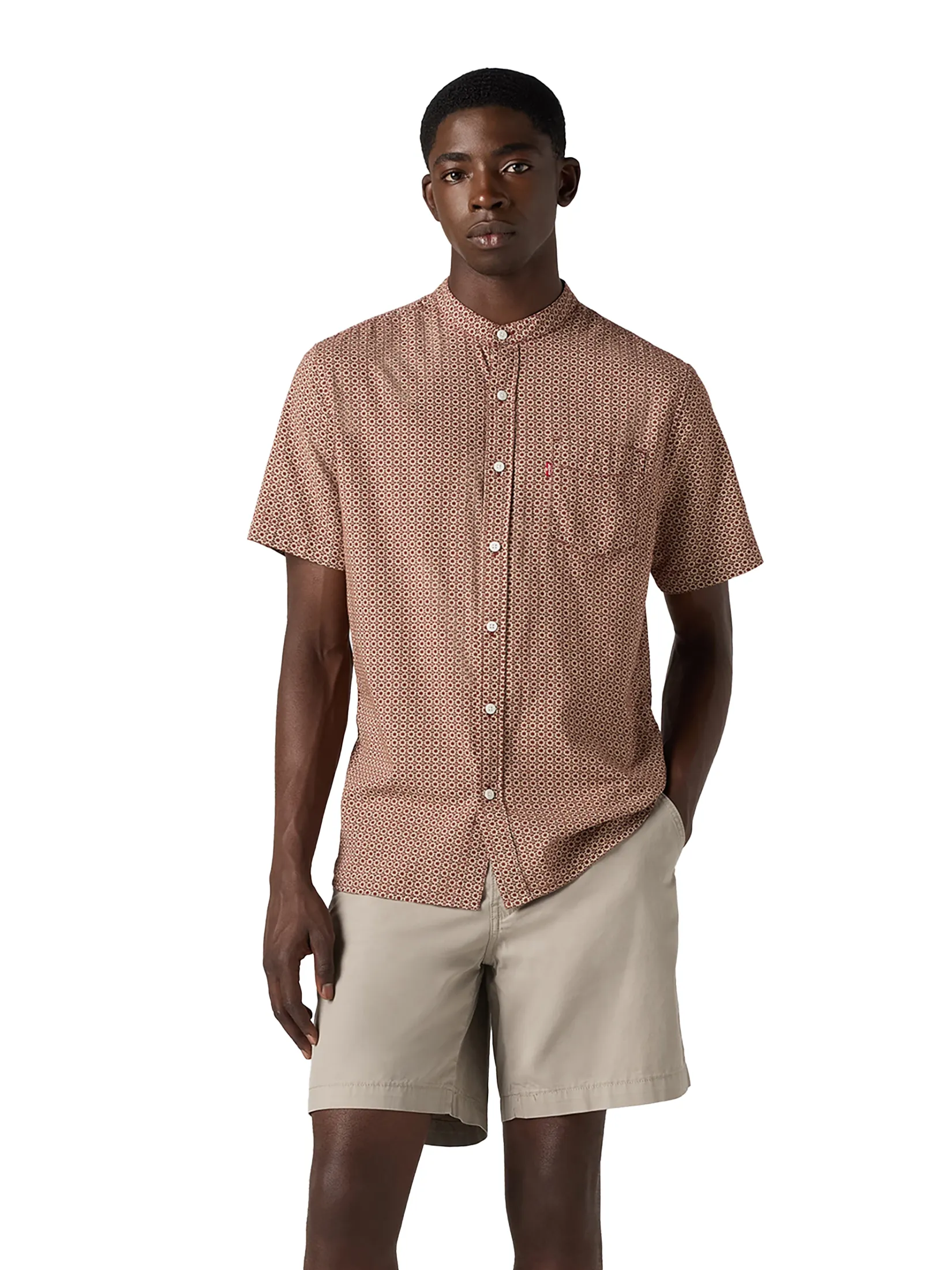 LEVI'S Men's Short-Sleeve Banded Collar Shirt Red