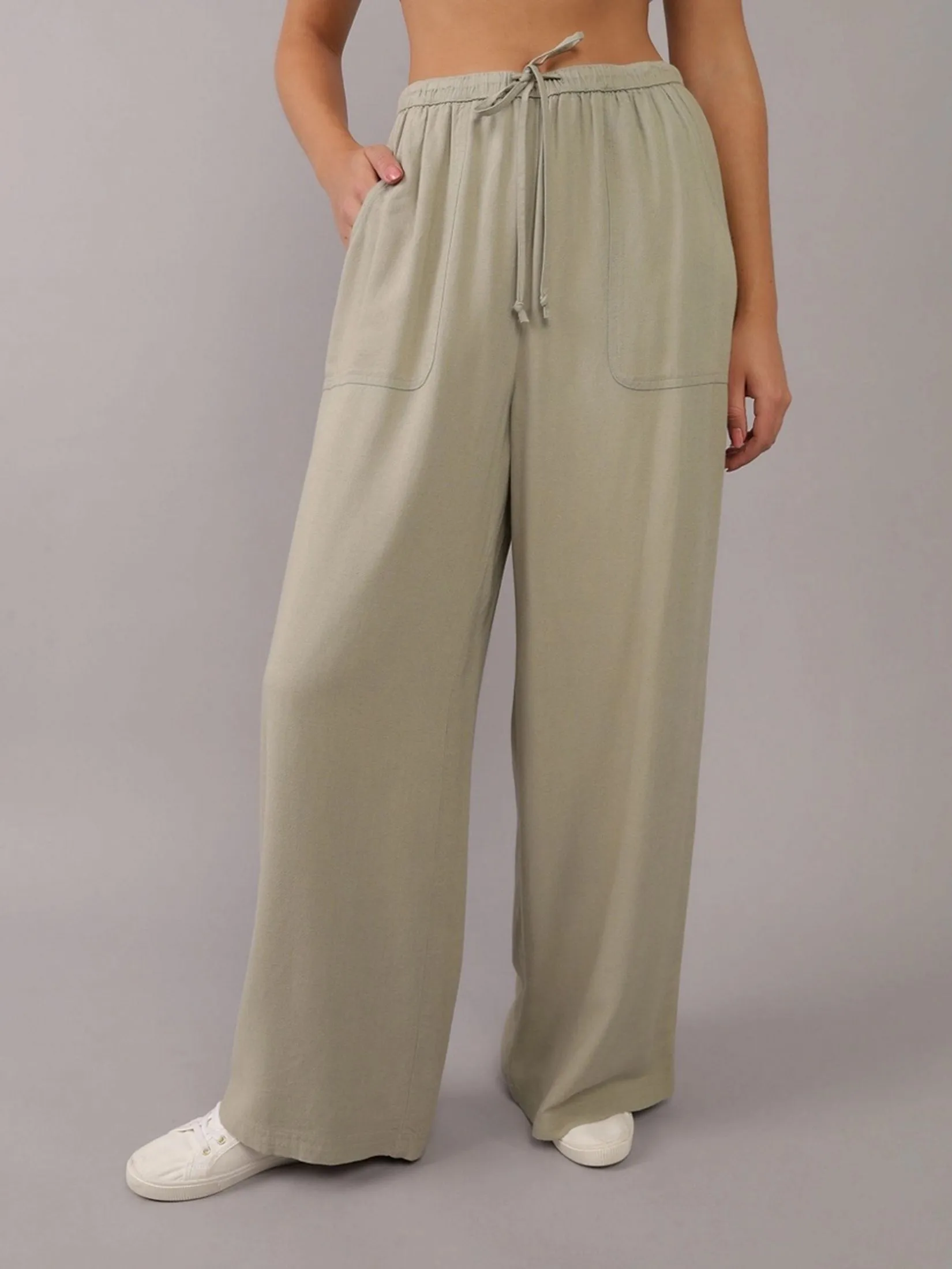 AMERICAN EAGLE WOMEN 5188 INTL PTCH PKT DRAWSTRING PANT 341 FADED OLIVE