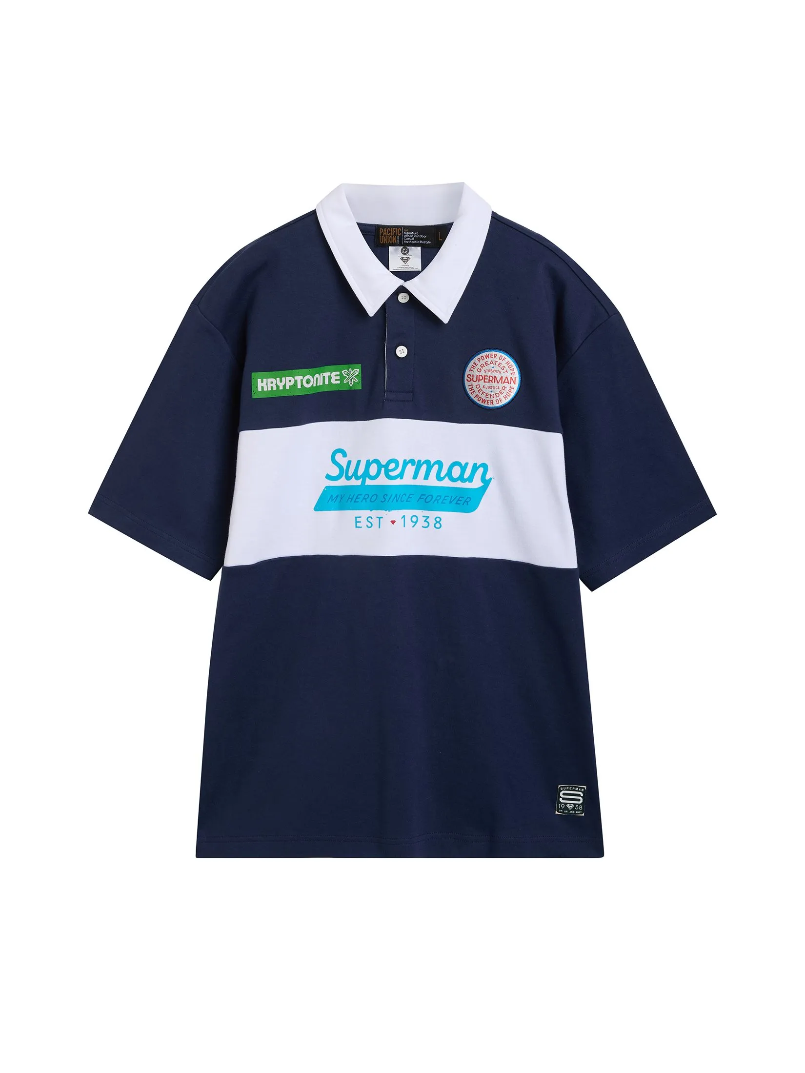 PACIFIC UNION Men Polo Shirt Stripe Superman Navy