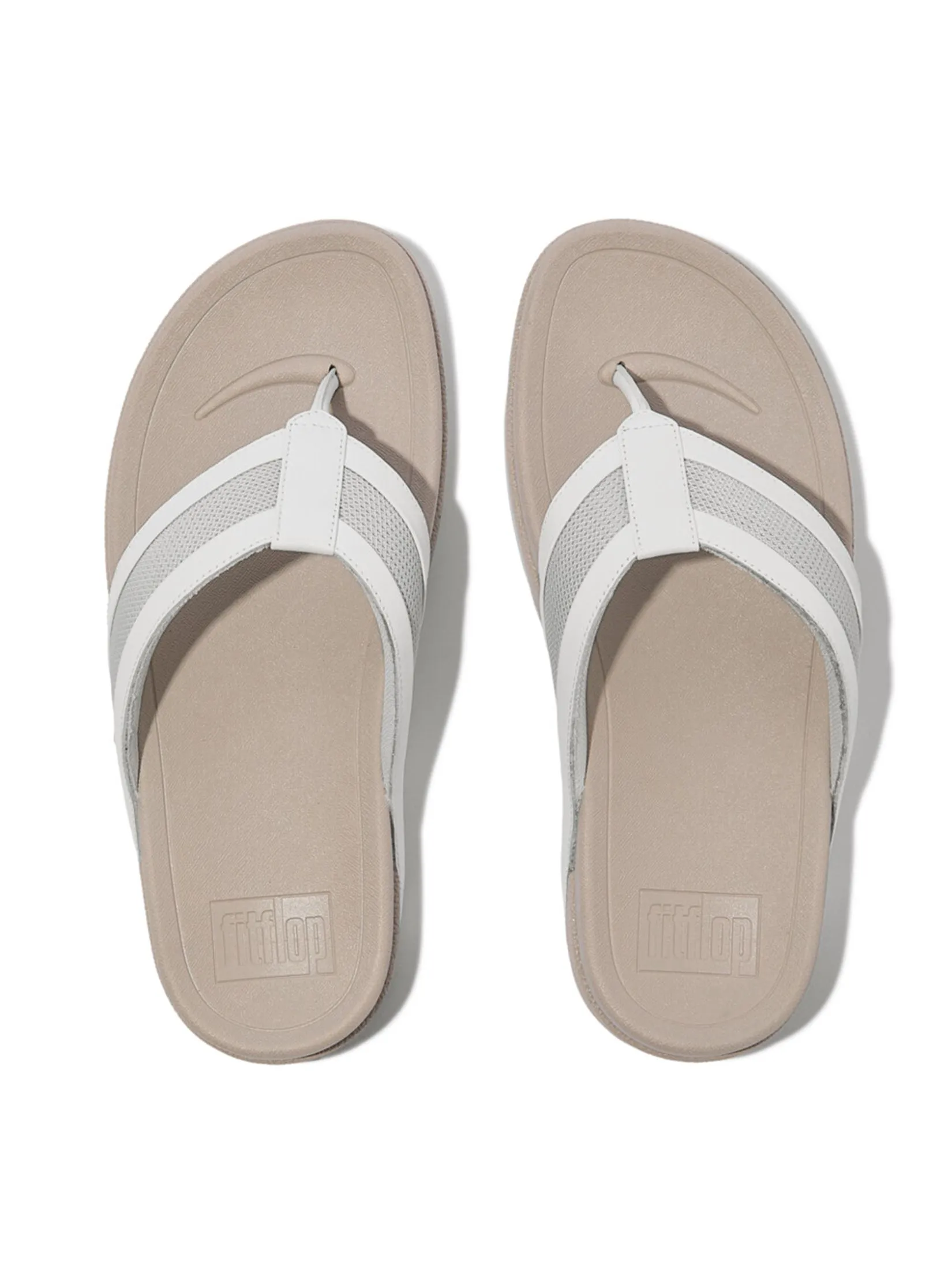FitFlop™ MEN'S SURFER LEATHER/MESH TOE-POST WHITE