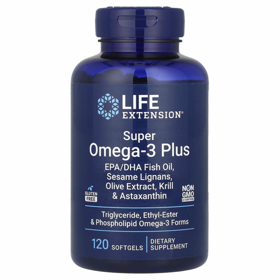 Life Extension, суперомега-3 плюс, 120 капсул
