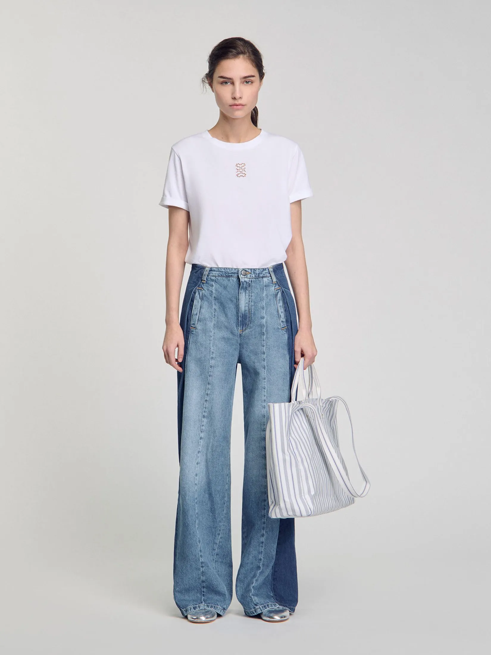 SANDRO Cotton T-Shirt with Embroidery