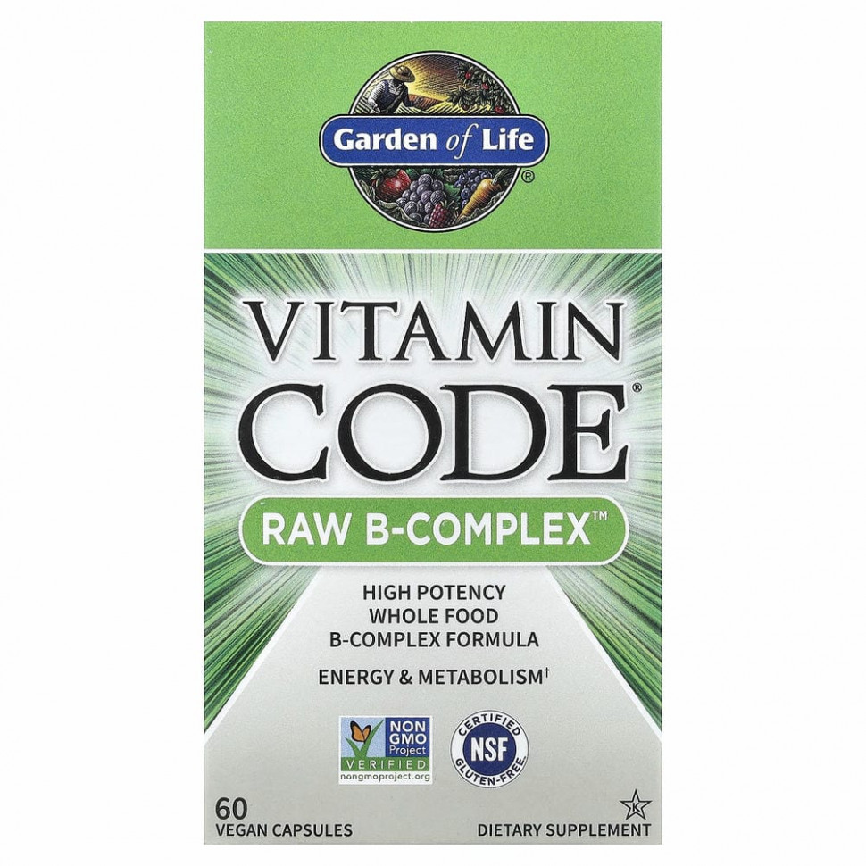 Garden of Life, Vitamin Code, Raw B-Complex, комплекс витаминов группы В, 60 веганских капсул