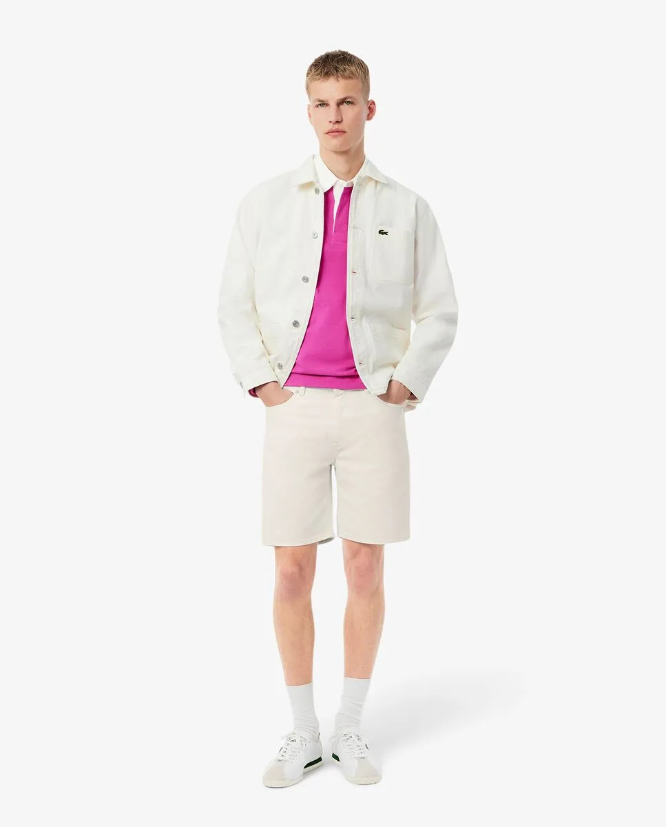 LACOSTE Straight Fit Denim Bermuda Shorts White