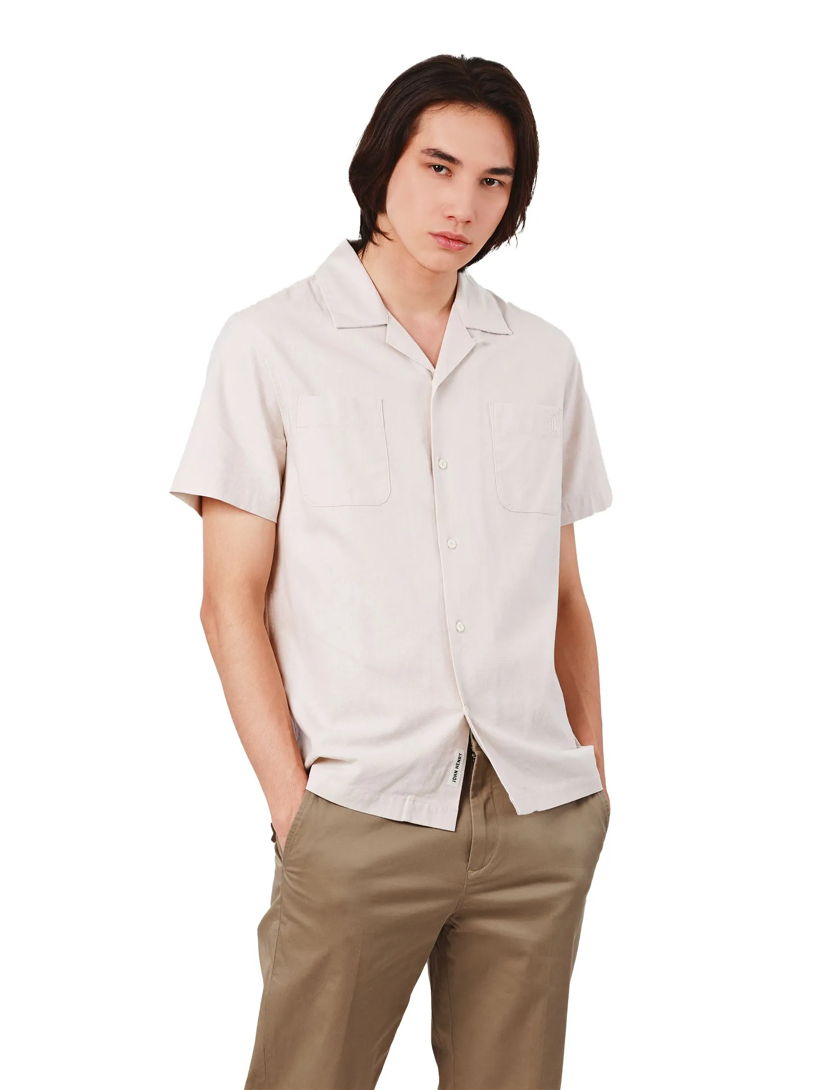 JOHN HENRY Men's Short Sleeves Shirts (Regular Fit) Rejuvenate Vacation Beige