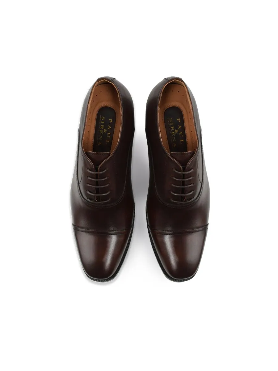 SIRENA Dark Chocolate Leather Court Shoes Rounded Toe High Heel 3 inch Ethan